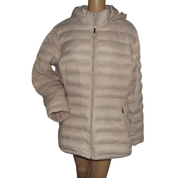 Time and Tru Puffer Jacket Womens 1X 16W 18W Solid Light Pink Zip Coat rem.hood - Picture 1 of 15